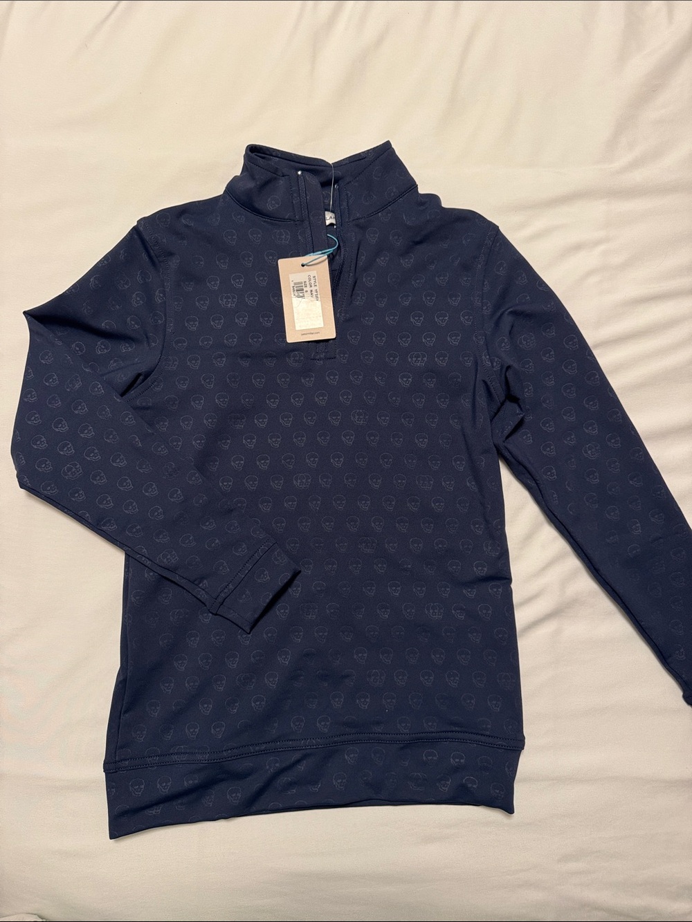 Peter Millar Navy Zip-Up Pullover with Subtle Pattern